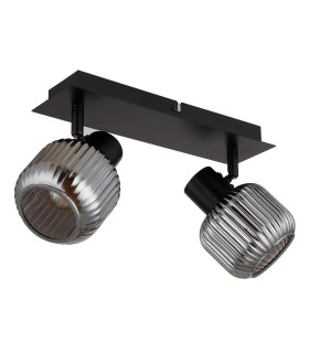 Tom Twin Ceiling Spotlight Matt Black Smoke Glass Shade 2x E14-2