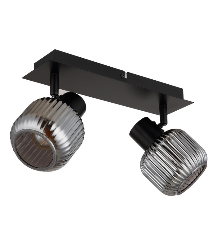 Tom Twin Ceiling Spotlight Matt Black Smoke Glass Shade 2x E14-2