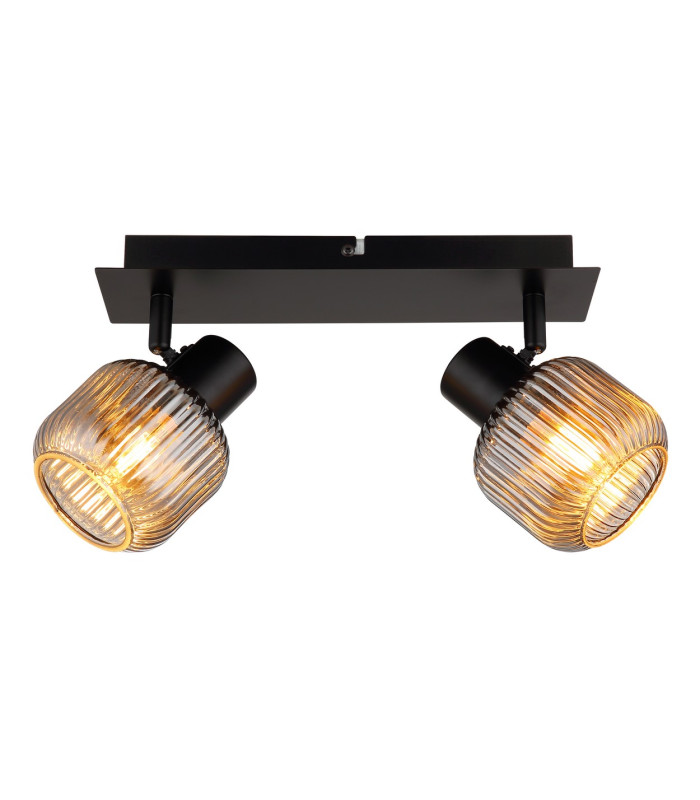 Tom Twin Ceiling Spotlight Matt Black Smoke Glass Shade 2x E14-3