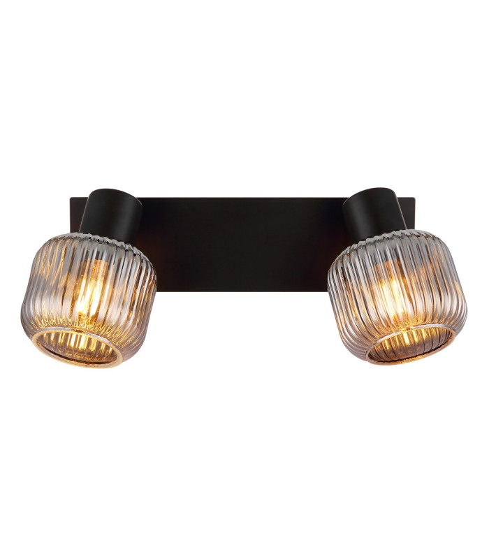 Tom Twin Ceiling Spotlight Matt Black Smoke Glass Shade 2x E14-4