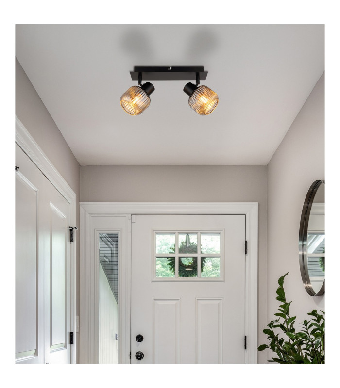 Tom Twin Ceiling Spotlight Matt Black Smoke Glass Shade 2x E14-8