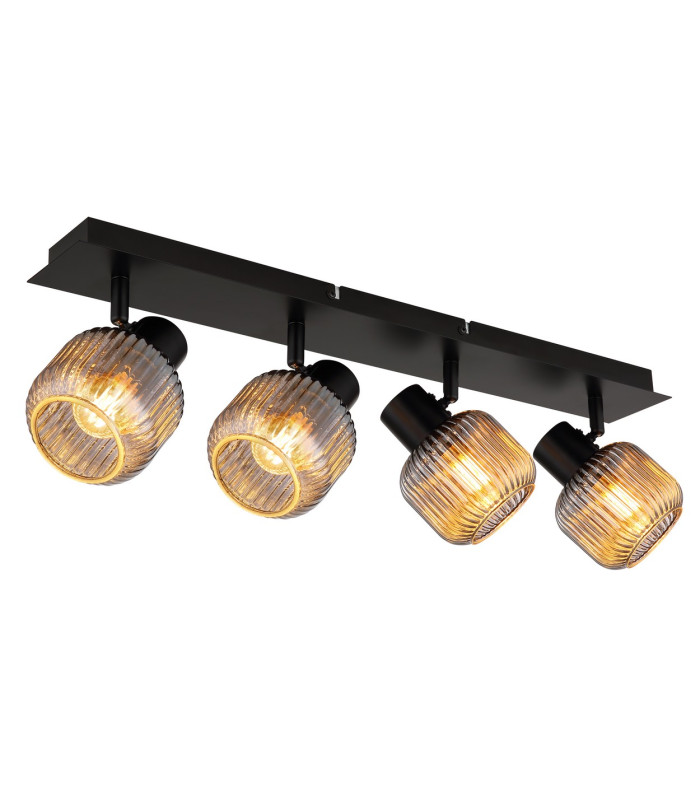 Tom Ceiling Spotlight Bar Matt Black Smoke Glass Shade 4x E14-1