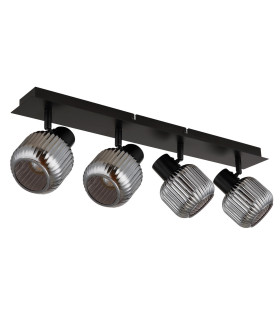 Tom Ceiling Spotlight Bar Matt Black Smoke Glass Shade 4x E14-2
