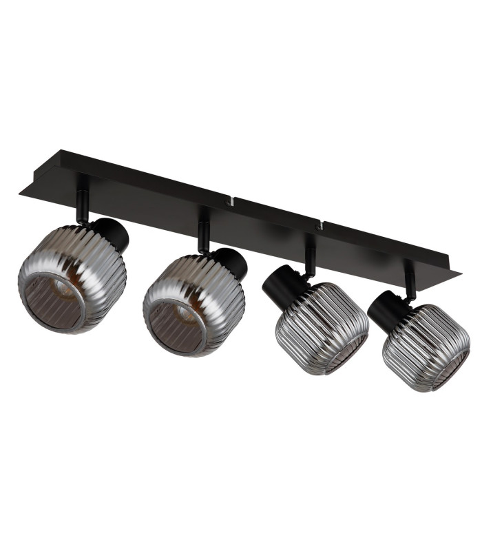 Tom Ceiling Spotlight Bar Matt Black Smoke Glass Shade 4x E14-2