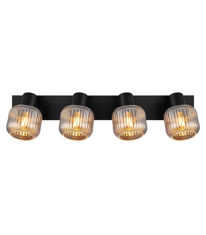 Tom Ceiling Spotlight Bar Matt Black Smoke Glass Shade 4x E14-4
