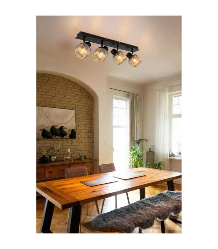 Tom Ceiling Spotlight Bar Matt Black Smoke Glass Shade 4x E14-8