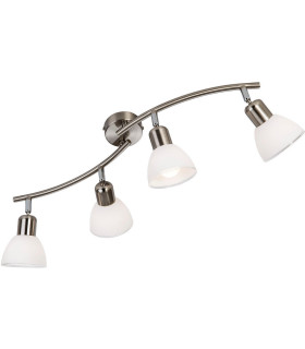 Mattes Ceiling Spotlight Bar Nickel Matt White Glass Shade 4x E14 3000K