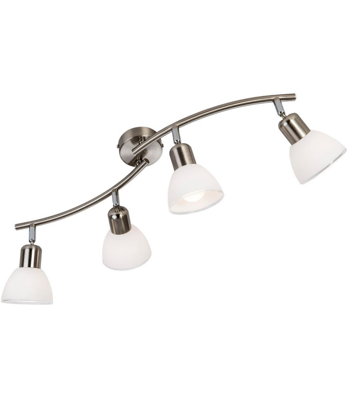Mattes Ceiling Spotlight Bar Nickel Matt White Glass Shade 4x E14 3000K