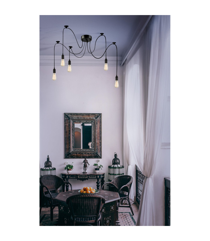 Oliver Cluster Pendant Ceiling Light Black 5x E27-5