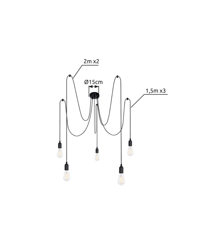 Oliver Cluster Pendant Ceiling Light Black 5x E27-7