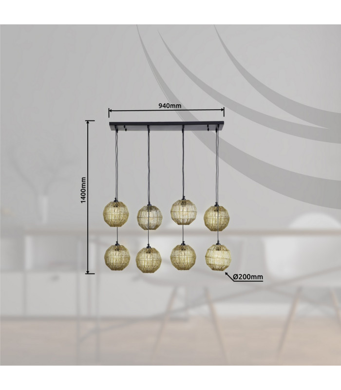Hermi II Cluster Pendant Ceiling Light Antique Brass 8x E27-3