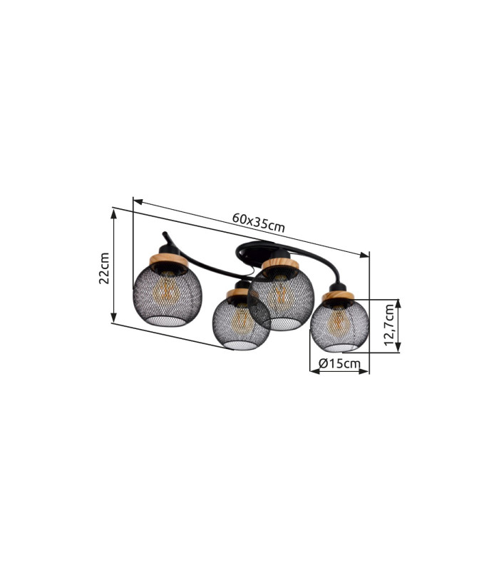 Pablo Multi Arm Semi Flush Ceiling Lamp Matt Black 4x E27-6