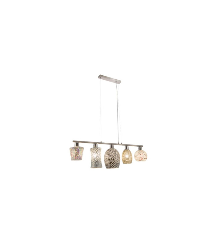 Arezzo Bar Pendant Ceiling Light Nickel Matt Colorful Glass Shade 5x E27-1