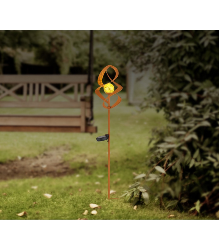 Solarleuchte Outdoor Portable Lamp Rust Colored IP44 Amber Crackle Glass Shade LED 3000K-6