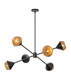 Alora Mood Daphne Multi Arm Pendant Ceiling Light Contemporary Matt Black Natural 6x E14-1