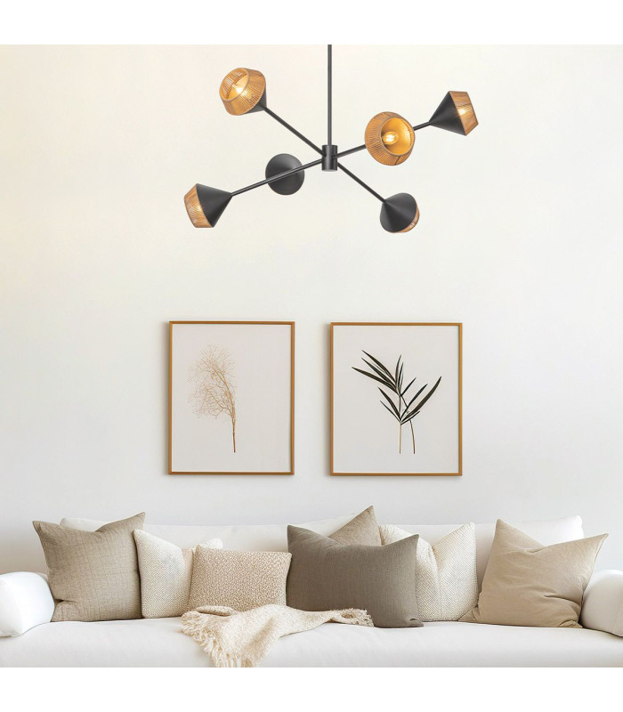 Alora Mood Daphne Multi Arm Pendant Ceiling Light Contemporary Matt Black Natural 6x E14-2