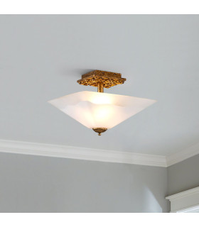 Flambeau Star Bowl Semi Flush Ceiling Light Contemporary Distressed Gold 2x E27-2
