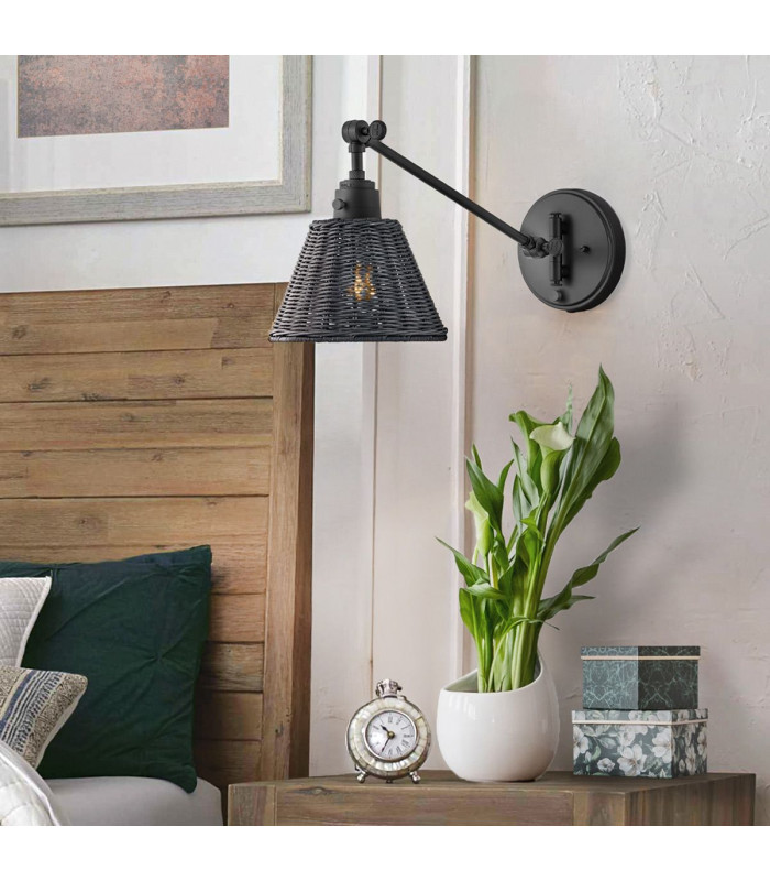 Hinkley Arti Dome Wall Lamp Contemporary Black Black Rattan Shade 1x E27-2