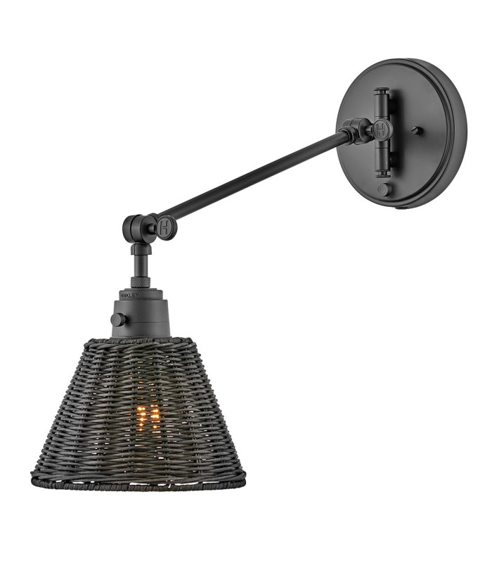 Hinkley Arti Dome Wall Lamp Contemporary Black Black Rattan Shade 1x E27-6