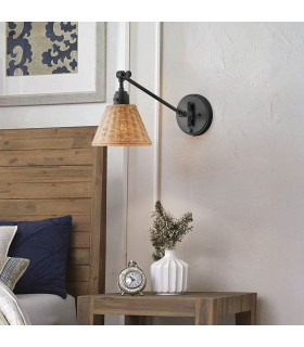 Hinkley Arti Dome Wall Lamp Contemporary Black Natural Rattan Shade 1x E27-2