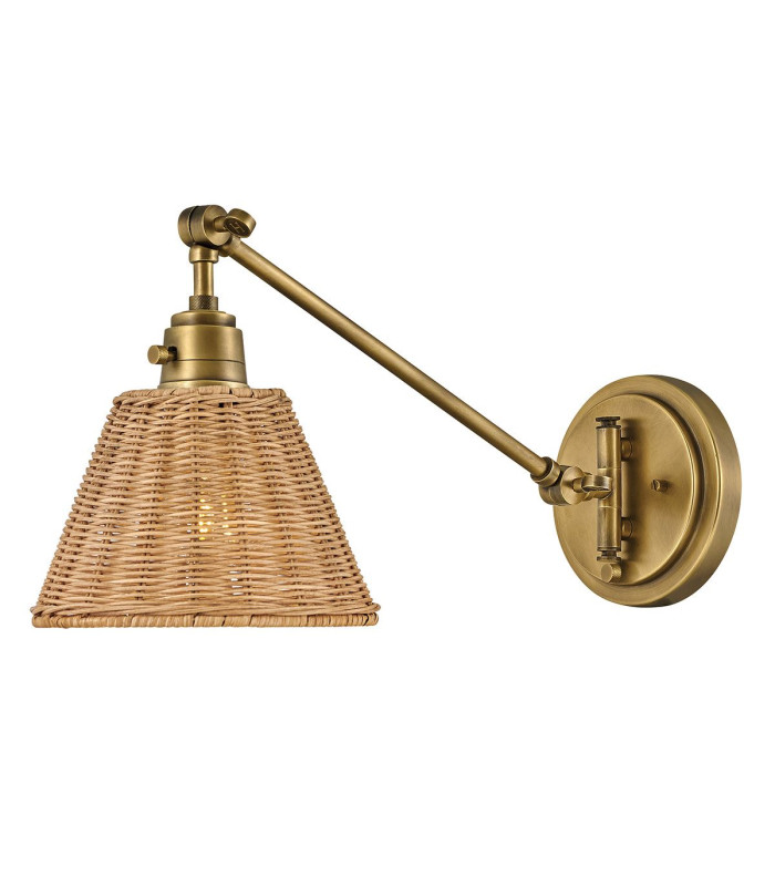 Hinkley Arti Dome Wall Lamp Contemporary Heritage Brass Natural Rattan Shade 1x E27-1