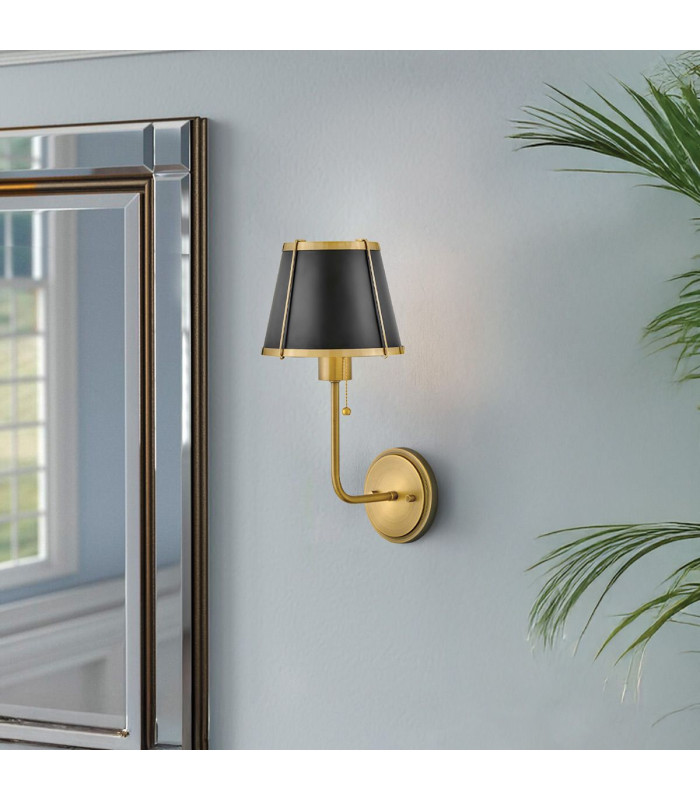 Hinkley Clarke Wall Lamp with Shade Contemporary Warm Brass Black Metal Shade 1x E27-2