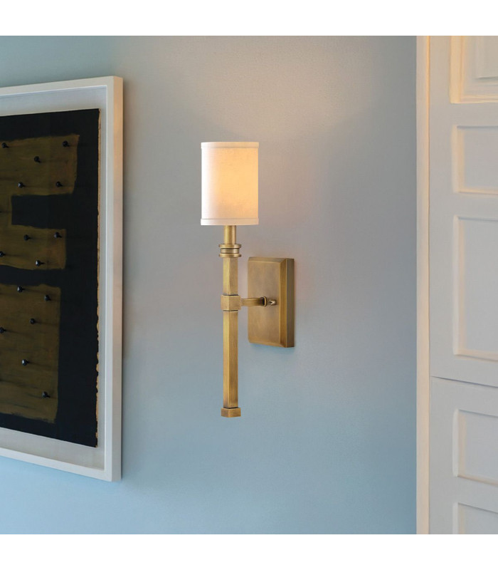Hinkley Moore Candle Wall Lamp Traditional Heritage Brass Ivory Linen Shade 1x E14-2
