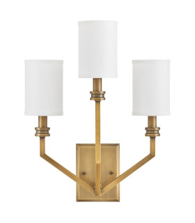 Hinkley Moore Candle Wall Lamp Traditional Heritage Brass Ivory Linen Shade 3x E14-1