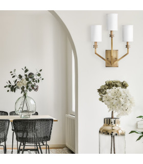 Hinkley Moore Candle Wall Lamp Traditional Heritage Brass Ivory Linen Shade 3x E14-2