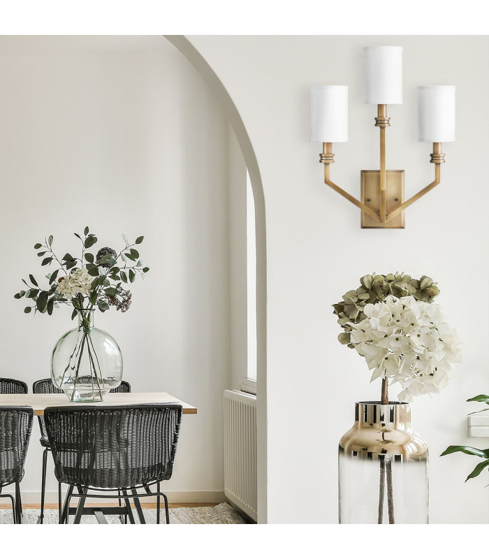 Hinkley Moore Candle Wall Lamp Traditional Heritage Brass Ivory Linen Shade 3x E14-2