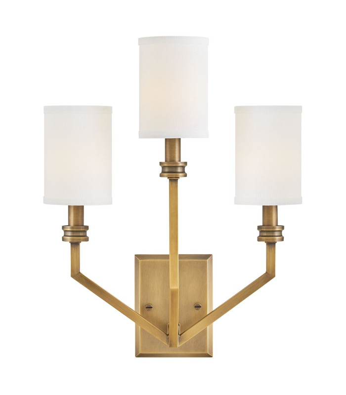 Hinkley Moore Candle Wall Lamp Traditional Heritage Brass Ivory Linen Shade 3x E14-6