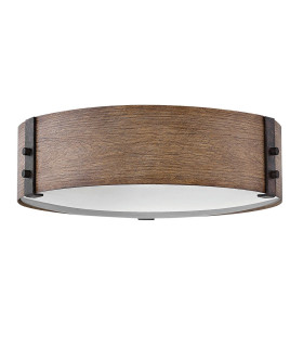 Hinkley Sawyer Cylindrical Ceiling Light Traditional Sequoia wood effect rust Iron accents IP44 3x E14-1