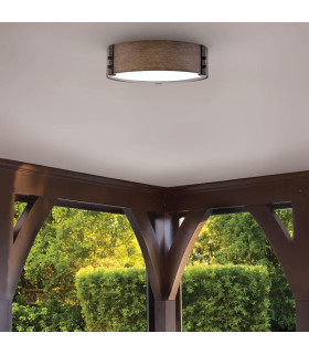 Hinkley Sawyer Cylindrical Ceiling Light Traditional Sequoia wood effect rust Iron accents IP44 3x E14-2