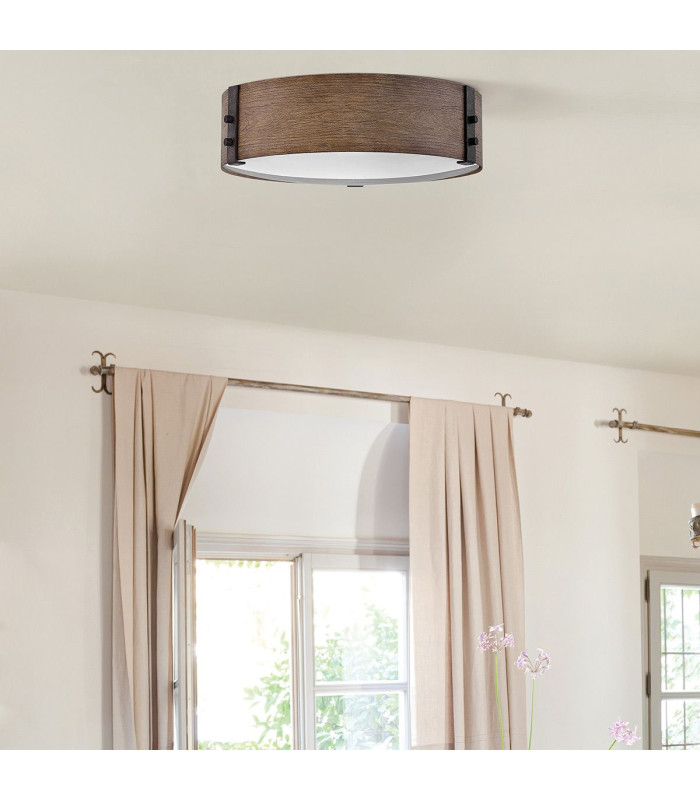 Hinkley Sawyer Cylindrical Ceiling Light Traditional Sequoia wood effect rust Iron accents IP44 3x E14-4