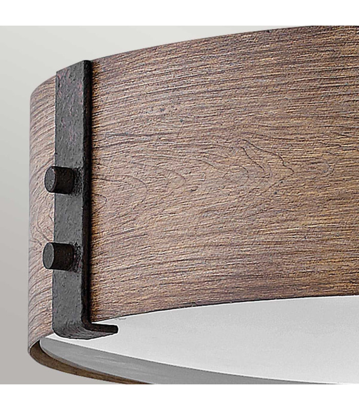 Hinkley Sawyer Cylindrical Ceiling Light Traditional Sequoia wood effect rust Iron accents IP44 3x E14-5