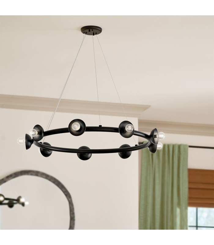 Kichler Palta Cylindrical Pendant Ceiling Light Contemporary Satin Black 9x E14-2