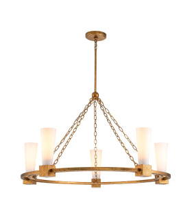 Kristy Cylindrical Pendant Ceiling Light Contemporary Distressed Gold 5x E27-1