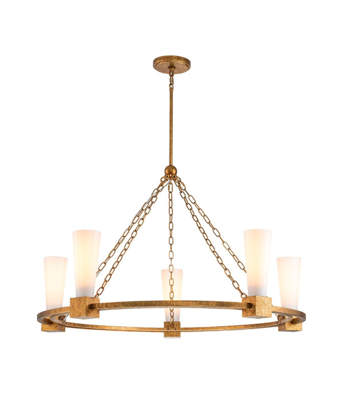 Kristy Cylindrical Pendant Ceiling Light Contemporary Distressed Gold 5x E27-1