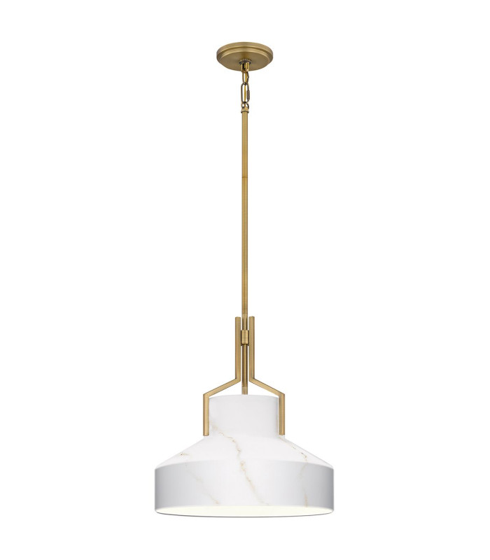 Quoizel Brecken Dome Pendant Ceiling Light Classic Aged Brass and faux Alabaster glass Shade 2x E27-1