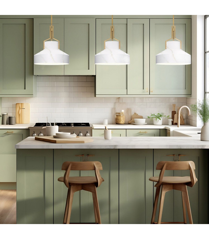 Quoizel Brecken Dome Pendant Ceiling Light Classic Aged Brass and faux Alabaster glass Shade 2x E27-2