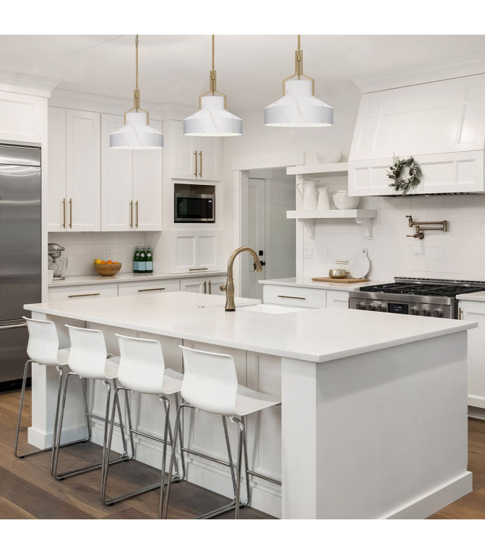 Quoizel Brecken Dome Pendant Ceiling Light Classic Aged Brass and faux Alabaster glass Shade 2x E27-4
