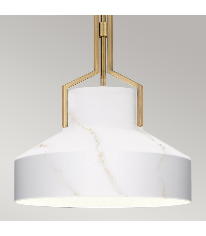 Quoizel Brecken Dome Pendant Ceiling Light Classic Aged Brass and faux Alabaster glass Shade 2x E27-5