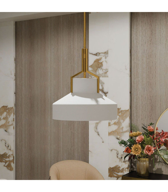 Quoizel Brecken Dome Pendant Ceiling Light Classic Aged Brass and Cased Opal glass Shade 2x E27-4