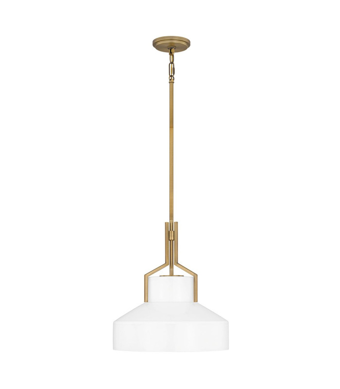 Quoizel Brecken Dome Pendant Ceiling Light Classic Aged Brass and Cased Opal glass Shade 2x E27-5