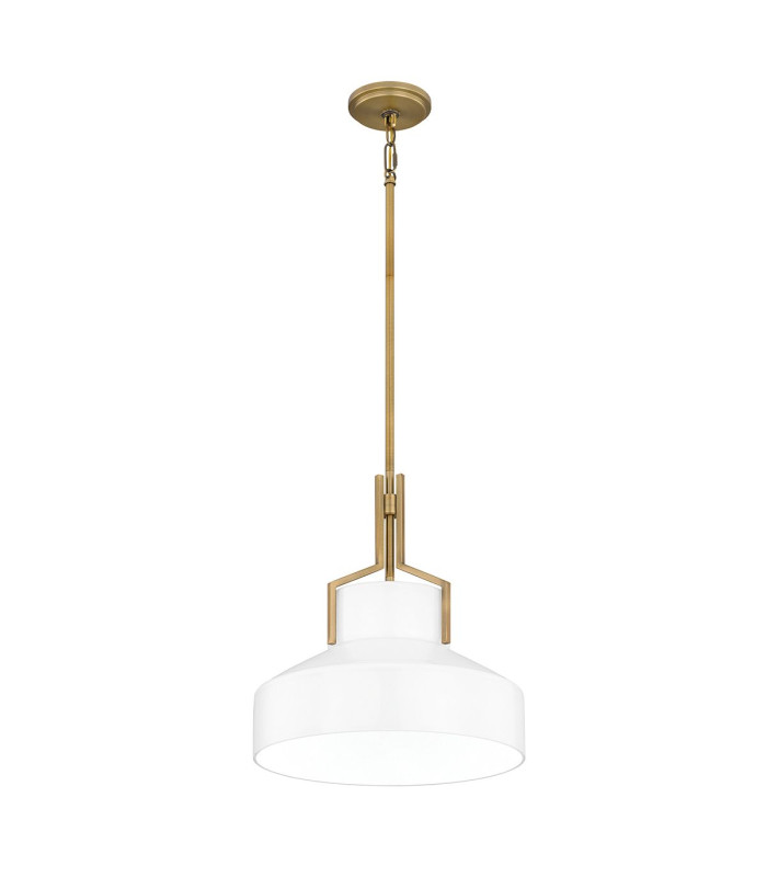 Quoizel Brecken Dome Pendant Ceiling Light Classic Aged Brass and Cased Opal glass Shade 2x E27-6