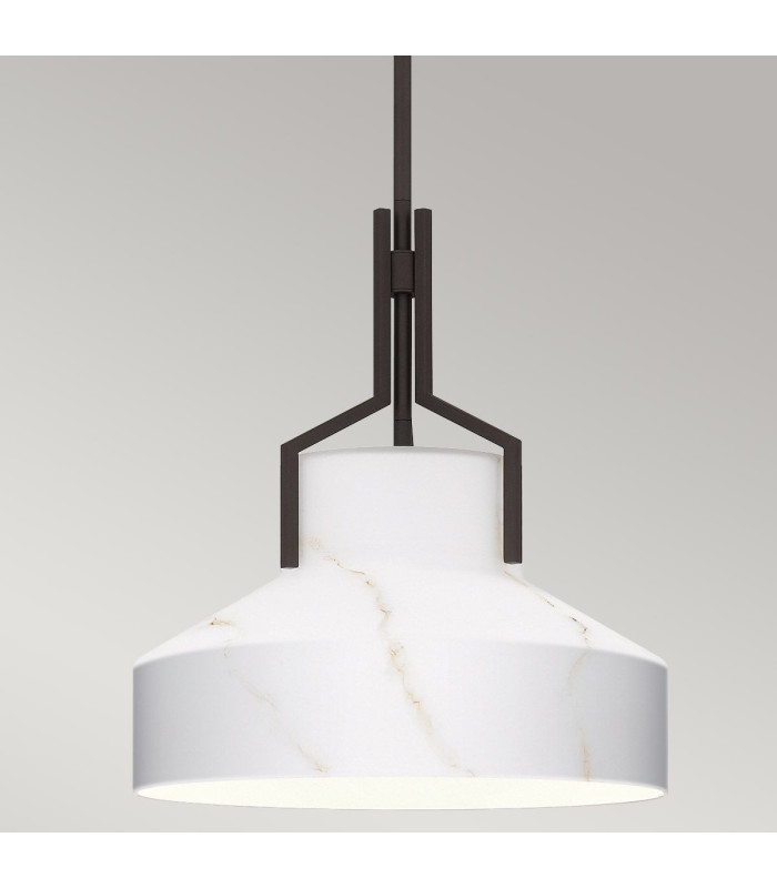 Quoizel Brecken Dome Pendant Ceiling Light Classic Old Bronze and Cased Opal glass Shade 2x E27-5