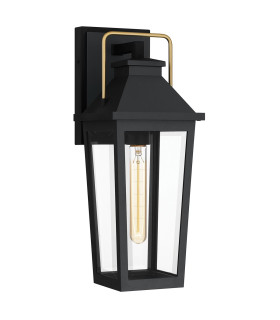 Quoizel Buckley Medium Outdoor Wall Lantern Classic Matt Black Brass Accent IP44 1x E27-1