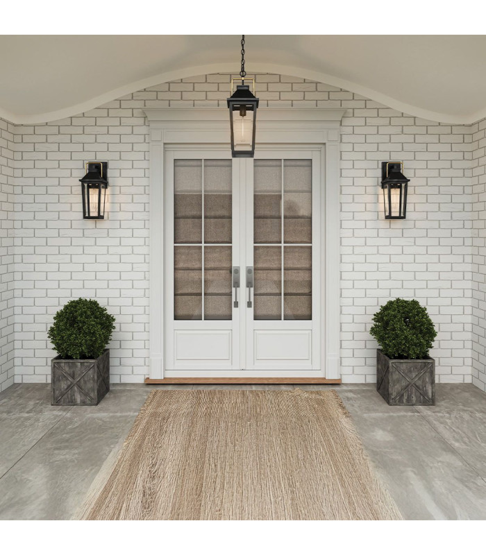 Quoizel Buckley Medium Outdoor Wall Lantern Classic Matt Black Brass Accent IP44 1x E27-2