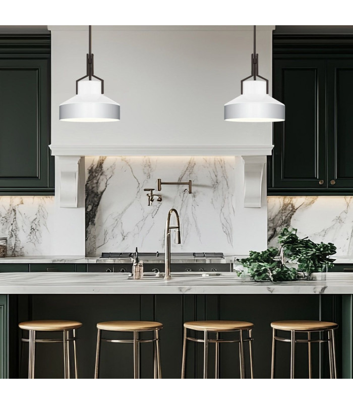 Quoizel Brecken Dome Pendant Ceiling Light Classic Old Bronze and faux Alabaster glass Shade 2x E27-4