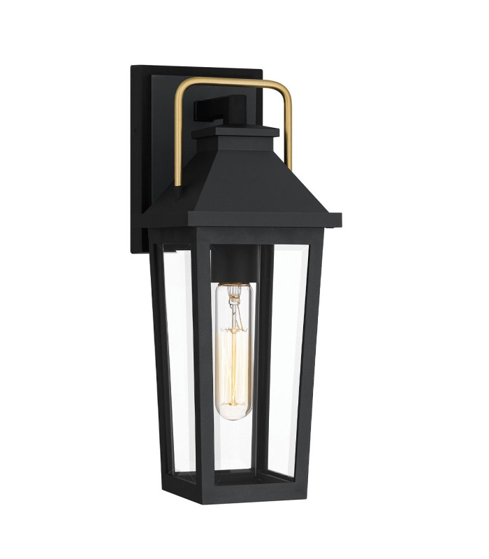Quoizel Buckley Small Outdoor Wall Lantern Classic Matt Black Brass Accent IP44 1x E27-1